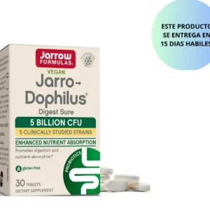 Jarrow Formulas Jarro-Dophilus Digest Sure - 5 mil millones de CFU + enzimas digestivas - 30 tabletas bicapa - Promueve la digestión y la absorción de nutrientes - 30 porciones